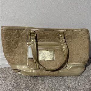 Coach Beige and Gold Tote Bag
